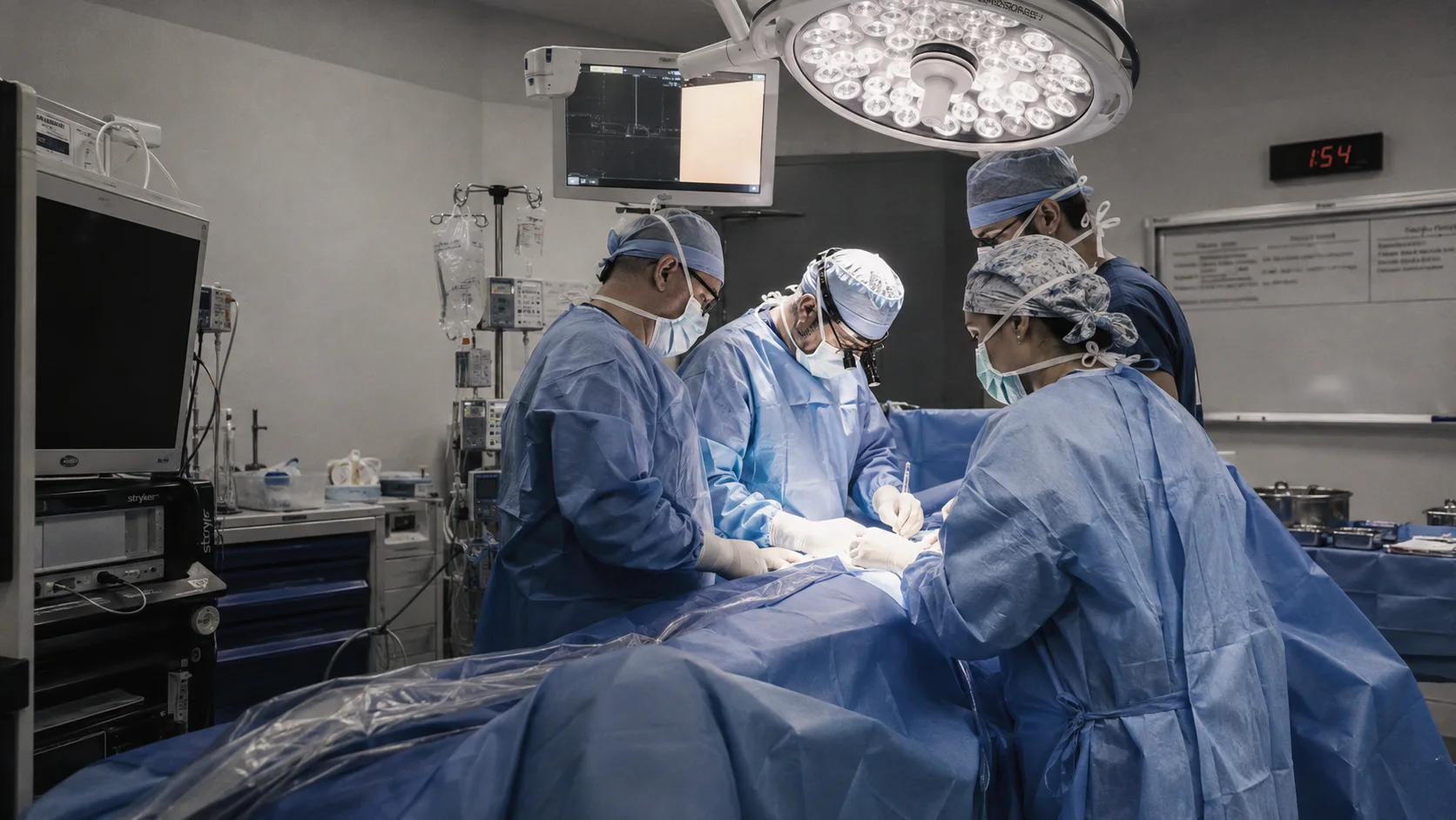 Plastic and reconstructive surgical team performing a procedure in an operating room